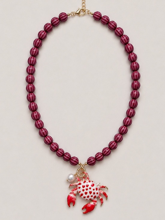 Anthropologie Jewelry - New! Colorful Raspberry Red Crab Beaded Necklace NWOT 1009